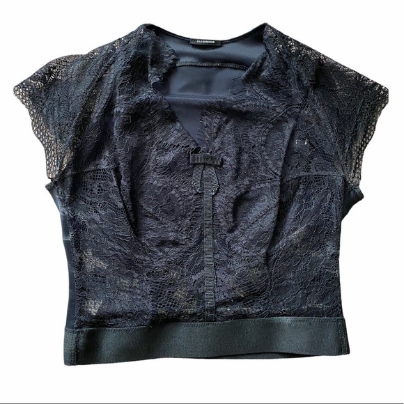 A LA Garconne- Black Lace Mini Crop Top with Satin Back - Picture 1 of 6